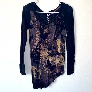 Desigual Rainbow Assymetrical Long Sleeves Butterfly Top